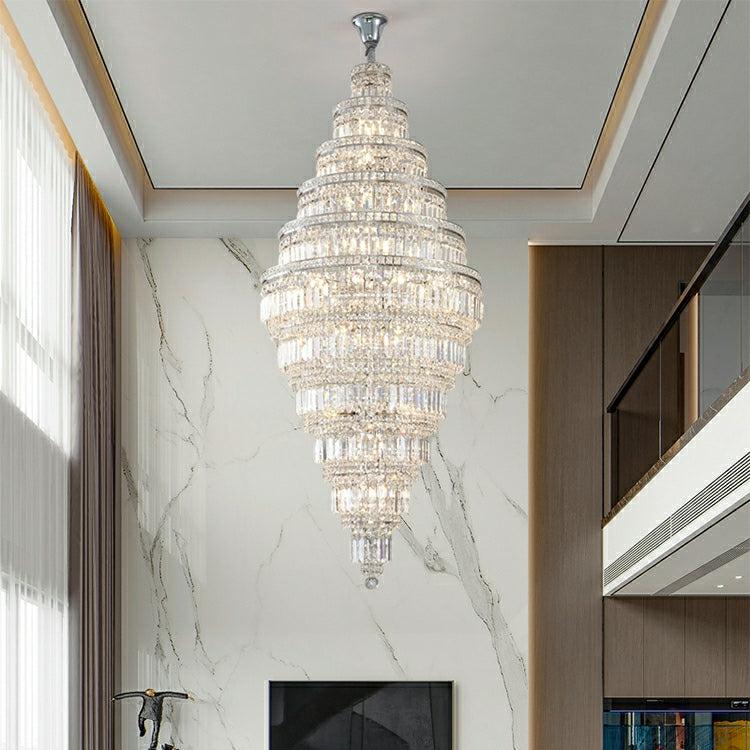 Chrome Extra Large Crystal Chandelier for Foyer Staircase Living Room Entrance Ceiling Light in Silver