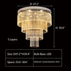 Extra Large Multi-Tier Round Flush Mount Light Crystal Rod Chandelier for Living Room / foyer
