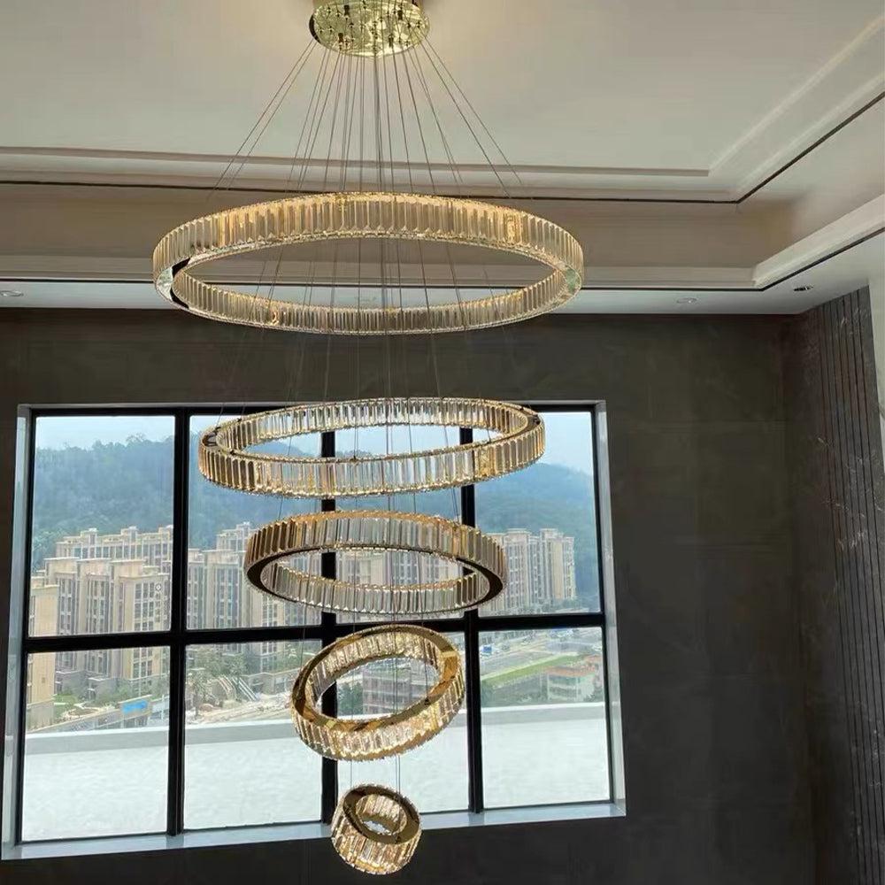 Modern Front Entryway Chandelier 3 / 4 / 5 / 6 / 7 Rings Crystal Gold / Chrome Finish Ceiling Lamp