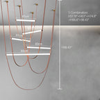 Designer U-Shaped LED Chandelier with Glass Tube, Leather Cable & Satin Stainless Steel Finish