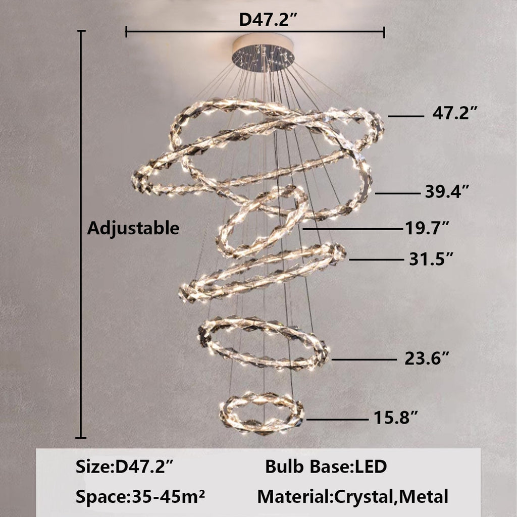 Oversized Multi-Tiered Rings Crystal Chandelier Modern Clear and Grey Crystal Ceiling Light