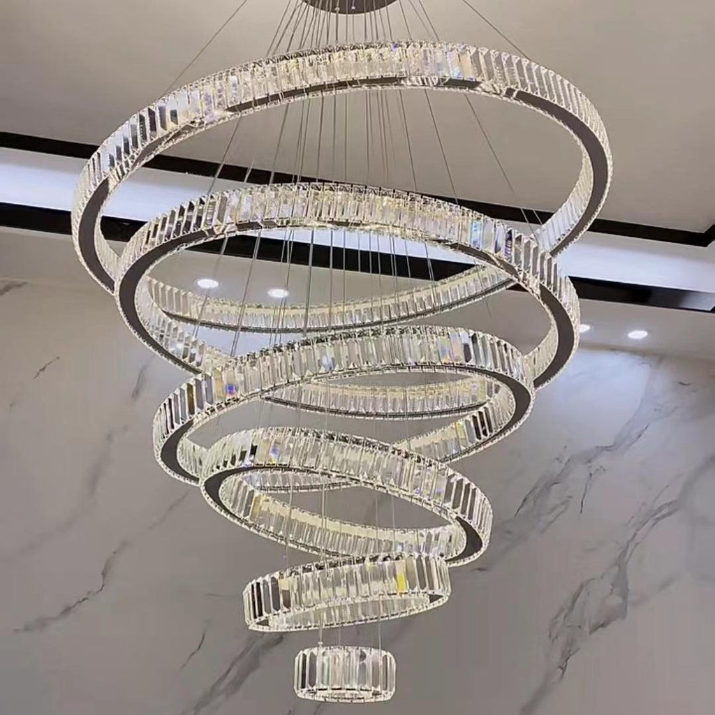 Modern Front Entryway Chandelier 3 / 4 / 5 / 6 / 7 Rings Crystal Gold / Chrome Finish Ceiling Lamp