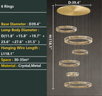 Modern Round Layered Crystal Chandelier with K9 Crystals and Stainless Steel Finish for High Ceiling