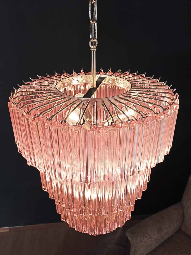 Murano Glass Chandelier – 112 Prisms – Pink
