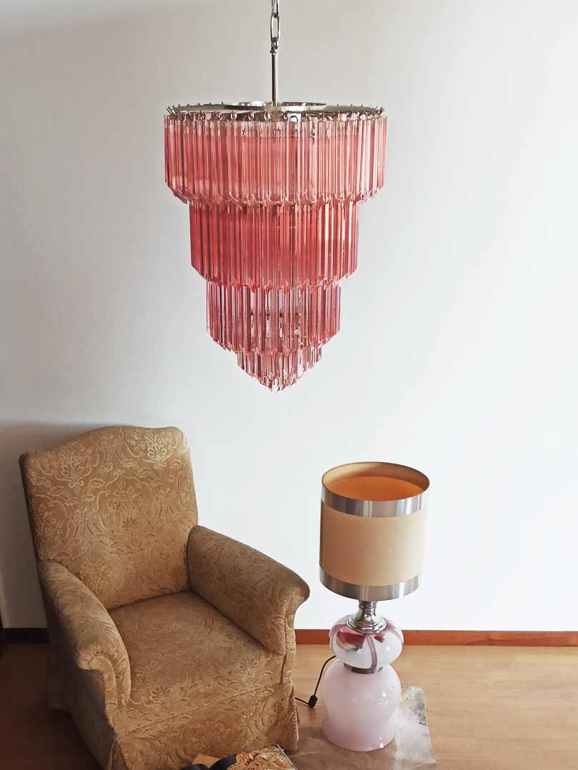 Murano Glass Chandelier – 112 Prisms – Pink