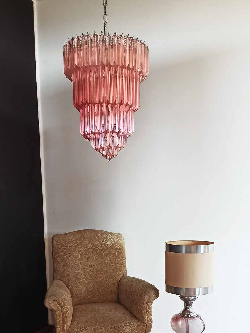 Murano Glass Chandelier – 112 Prisms – Pink
