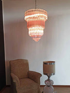 Murano Glass Chandelier – 112 Prisms – Pink