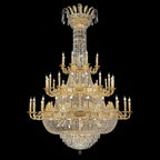 Luxury Empire Multi-Tiered Candle Crystal Chandelier with Gold Finish, High-Quality K9 Crystal and Brass