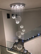 K9 Crystal Raindrop Globe Spiral Chandelier for Entryway and Staircase