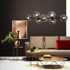 Modern Linear Smoky Gray Glass Globe Shade Chandelier with Painted Iron Finish for Dining Room and Kitchen