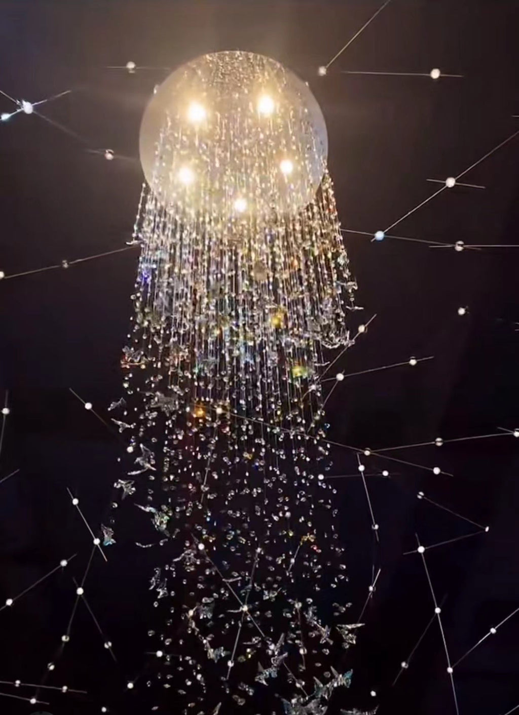Northern European Style K9 Crystal Floating Butterfly Chandelier for High-Ceiling