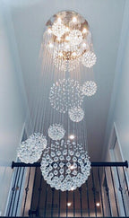 K9 Crystal Raindrop Globe Spiral Chandelier for Entryway and Staircase