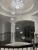 K9 Crystal Raindrop Globe Spiral Chandelier for Entryway and Staircase
