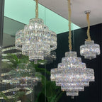 Delicate Light Luxury Multi-Layers Silver Round Crystal Chandelier for Living / dining Room / bedroom /