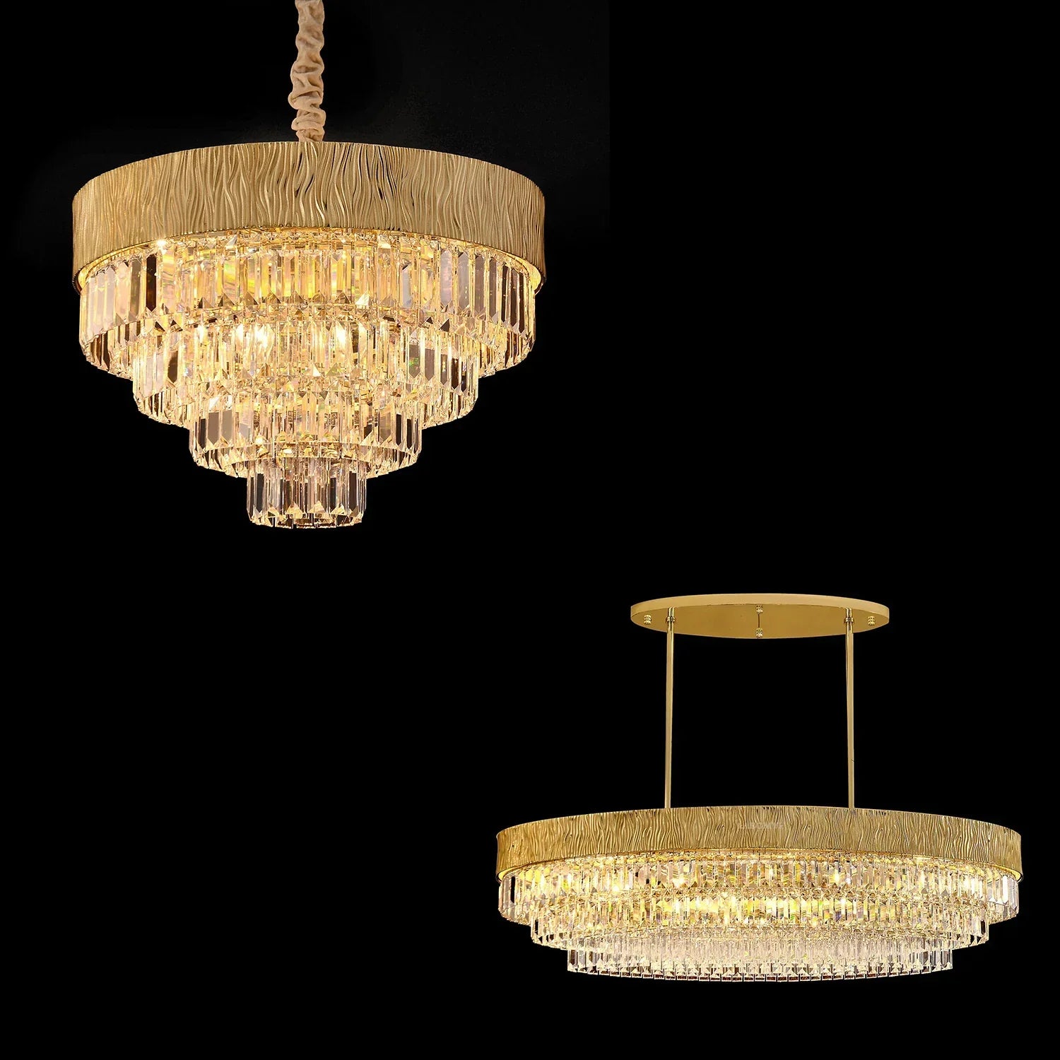 New Modern Gold Round / oval Light Luxury Ceiling Crystal Chandelier Set for Living Room / dining Room