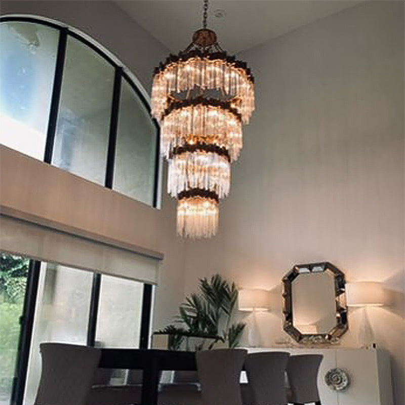 Large Elegant Multi-Layers Glam Glass Chandelier for High-Ceiling Staircase / entryway / living / meeting Room