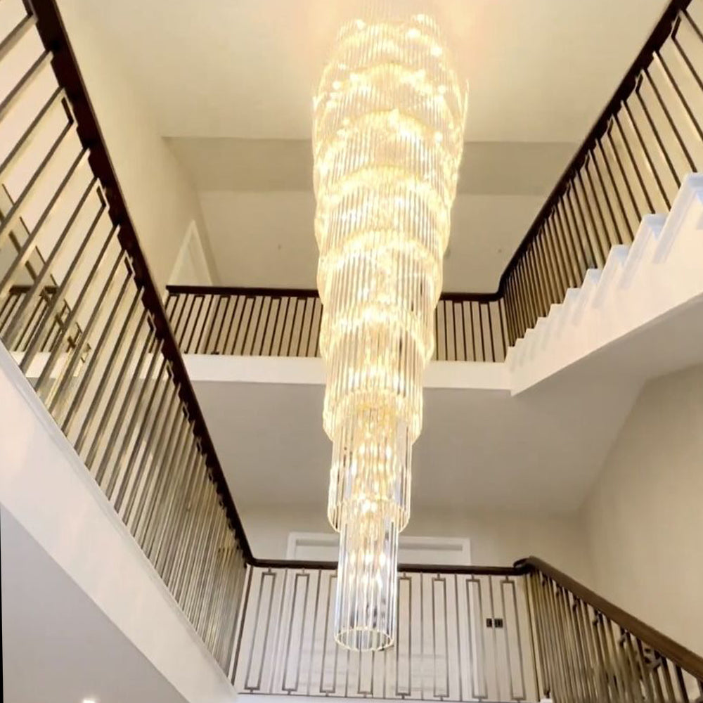 Extra Large Multi-Layers Long Golden Crystal Chandelier for 2-Storey / duplex Buildings / dining Room /