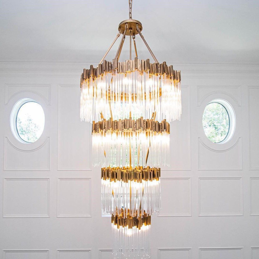 Large Elegant Multi-Layers Glam Glass Chandelier for High-Ceiling Staircase / entryway / living / meeting Room