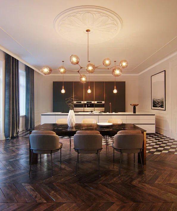 Modern Sputnik Smoky Gray / amber Glass Branch Chandelier for Kitchen Island / dining Room