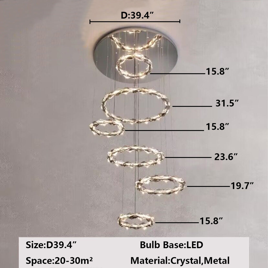 Oversized Multi-Tiered Rings Crystal Chandelier Modern Clear and Grey Crystal Ceiling Light