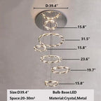 Oversized Multi-Tiered Rings Crystal Chandelier Modern Clear and Grey Crystal Ceiling Light