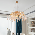 Iris Raindrop Brass Branch Round Crystal Chandelier 25-Inch35-Inch41-Inch