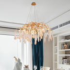 Iris Raindrop Brass Branch Round Crystal Chandelier 25-Inch35-Inch41-Inch