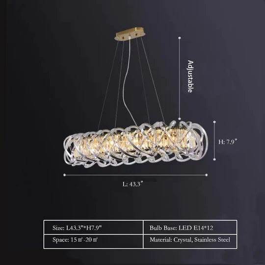 Modern Crystal Chandelier with Transparent Crossed Shell Finish, Round & Rectangle Shapes, K9 Crystal &