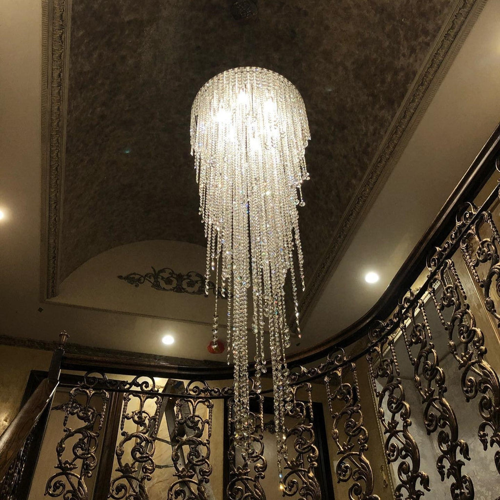 Extra Large Flush Mount Crystal Tassel Pendant Chandelier for Living Room / high-Ceiling Room / foyer