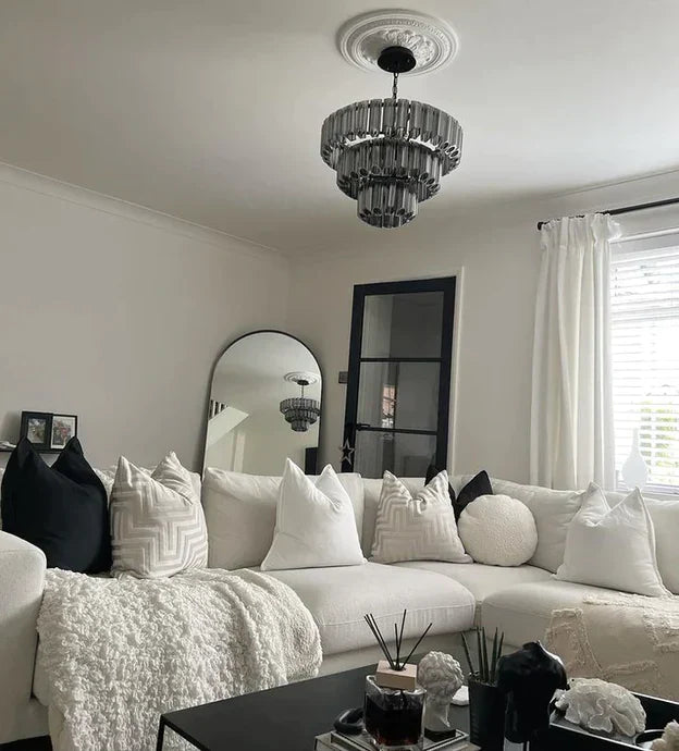 Modern Art Design 4 / 7-Light Smoky Gray / clear Layered Glass Chandelier