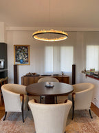 Modern Round Chandelier with Brass / black Finish and Natural Quartz Crystals