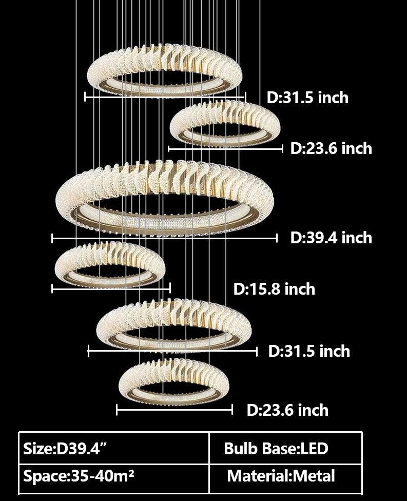 Extra Large Multi-Layers Rings Crystal Chandelier Modern Art Waves Creative Pendant Light for High-Ciling