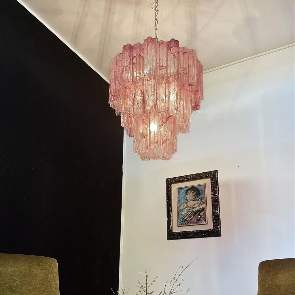 Murano Glass Chandelier – 48 Tubes – Alabaster Pink