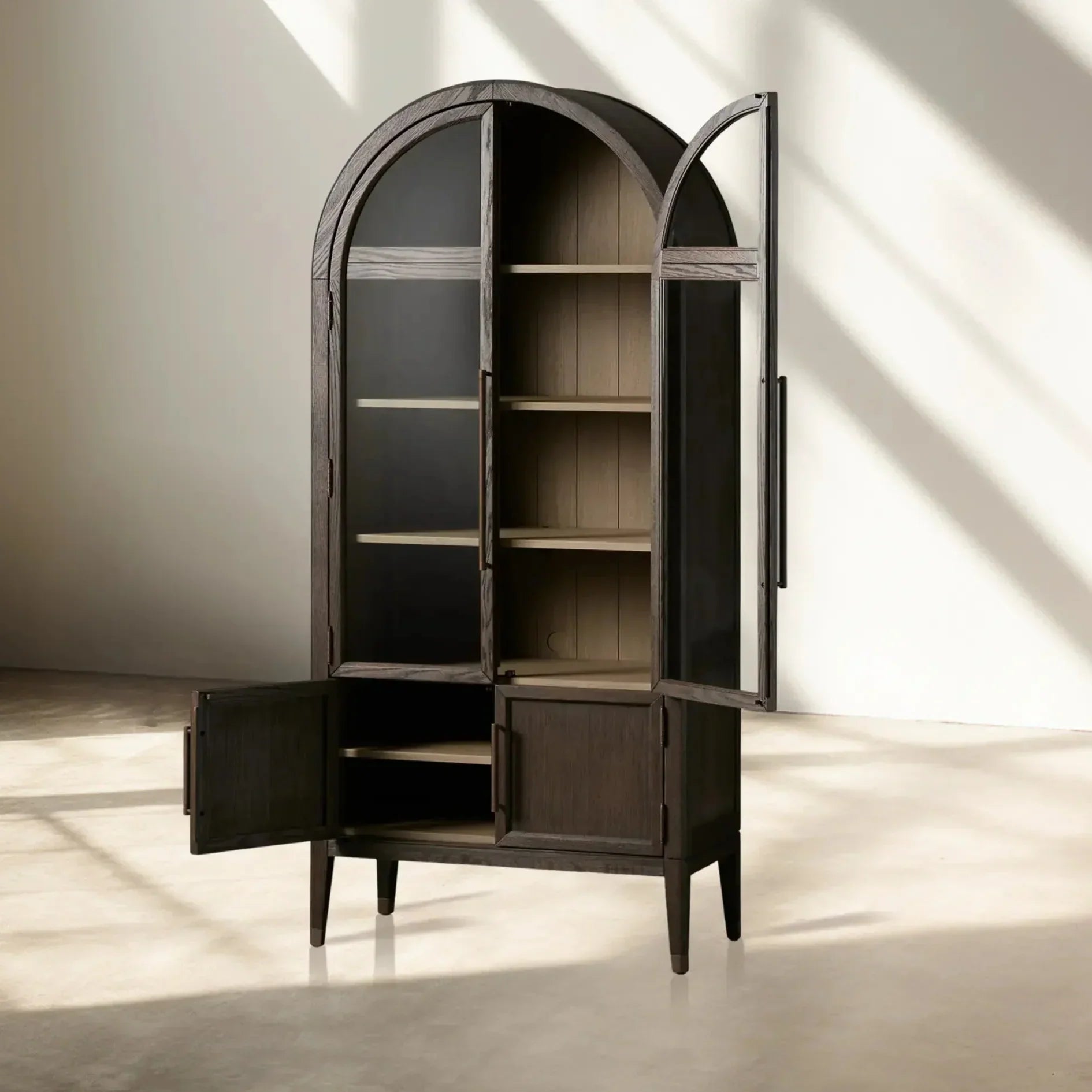 Hattie Glass Accent Cabinet in Oak 36-Inchw 46-Inchw