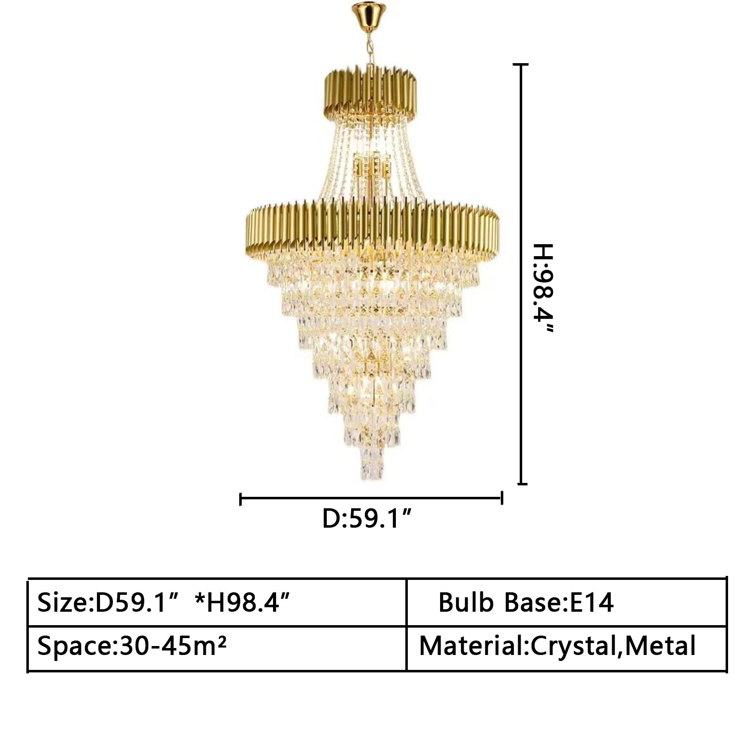 Extra Large Modern Spiral Multi-Layer Crystal Chandelier with Gold or Black Finish, High-Quality Materials for