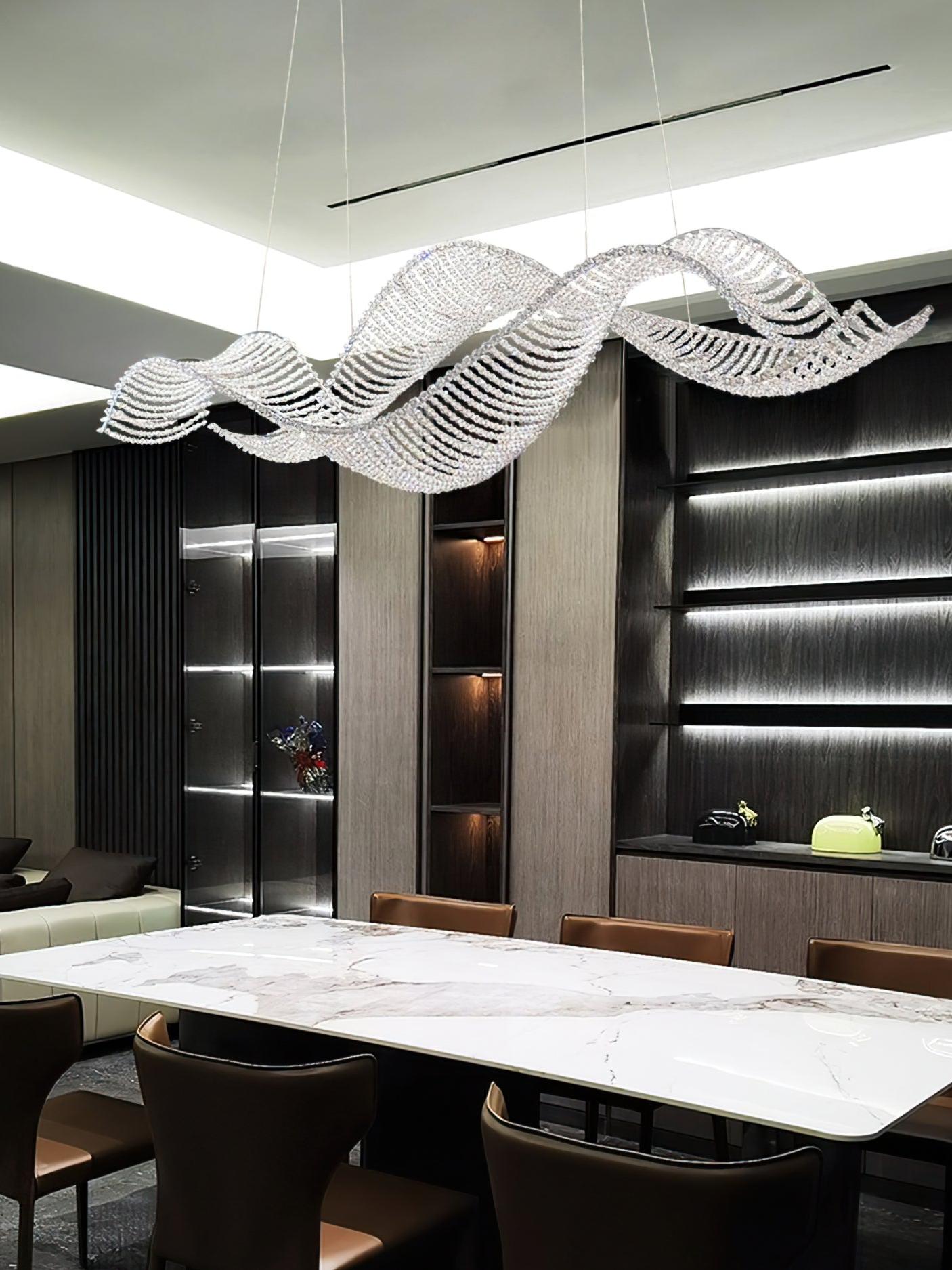 Modern Wavy Crystal Chandelier for Dining Room / kitchen Island