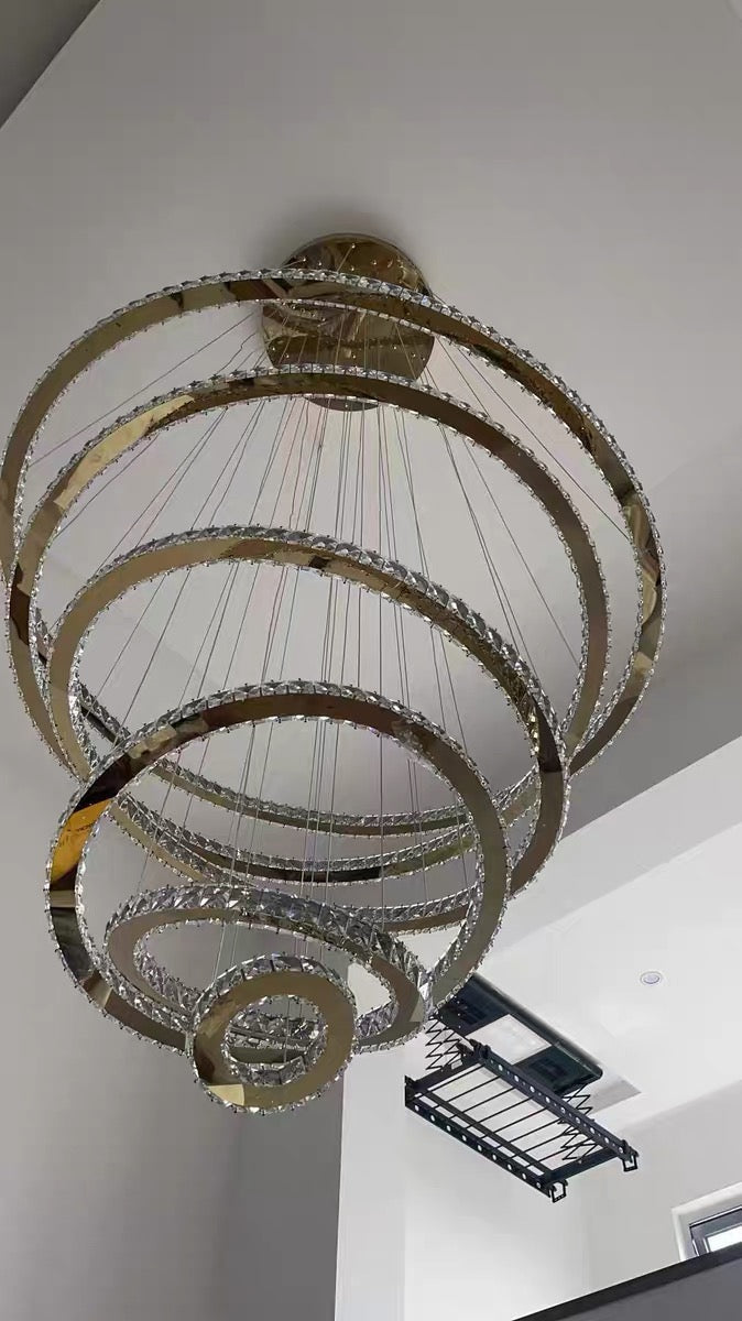 Light Luxury 5 / 6 / 7 Rings Crystal Chandelier for Staircase / foyer / villa