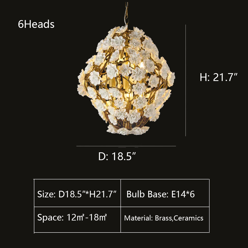 Post-Modern Light Luxury Brass and Ceramics Flower Art Chandelier for Living / dining Room / bedside / hallway
