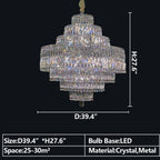 Delicate Light Luxury Multi-Layers Silver Round Crystal Chandelier for Living / dining Room / bedroom /
