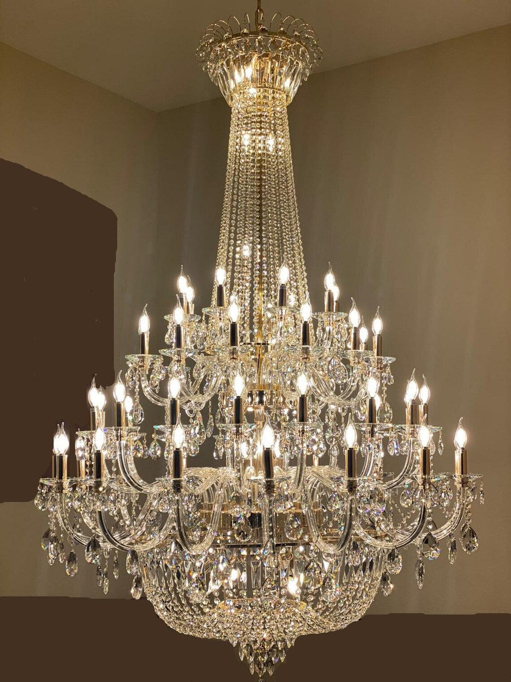 Extra Large European-Style Multi-Layers Candle Luxury Crystal Chandelier Gold Art Foyer / staircase Decorative
