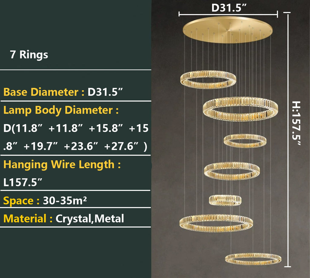 Modern Round Layered Crystal Chandelier with K9 Crystals and Stainless Steel Finish for High Ceiling