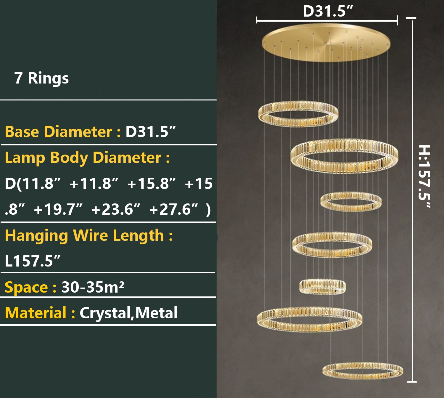 Modern Round Layered Crystal Chandelier with K9 Crystals and Stainless Steel Finish for High Ceiling