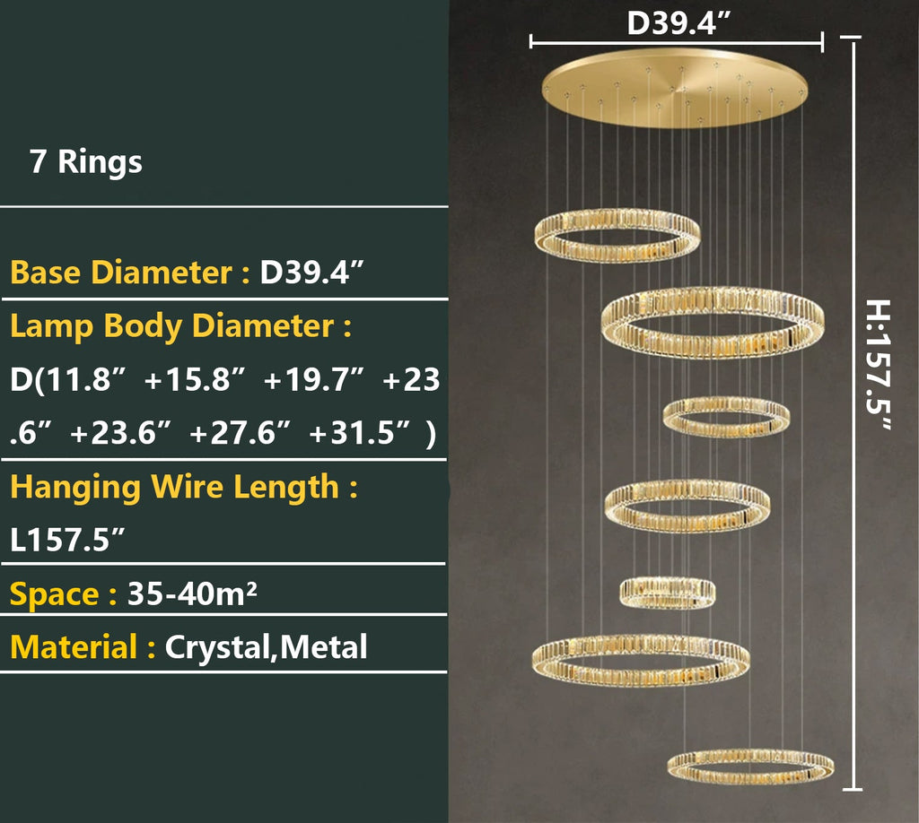 Modern Round Layered Crystal Chandelier with K9 Crystals and Stainless Steel Finish for High Ceiling