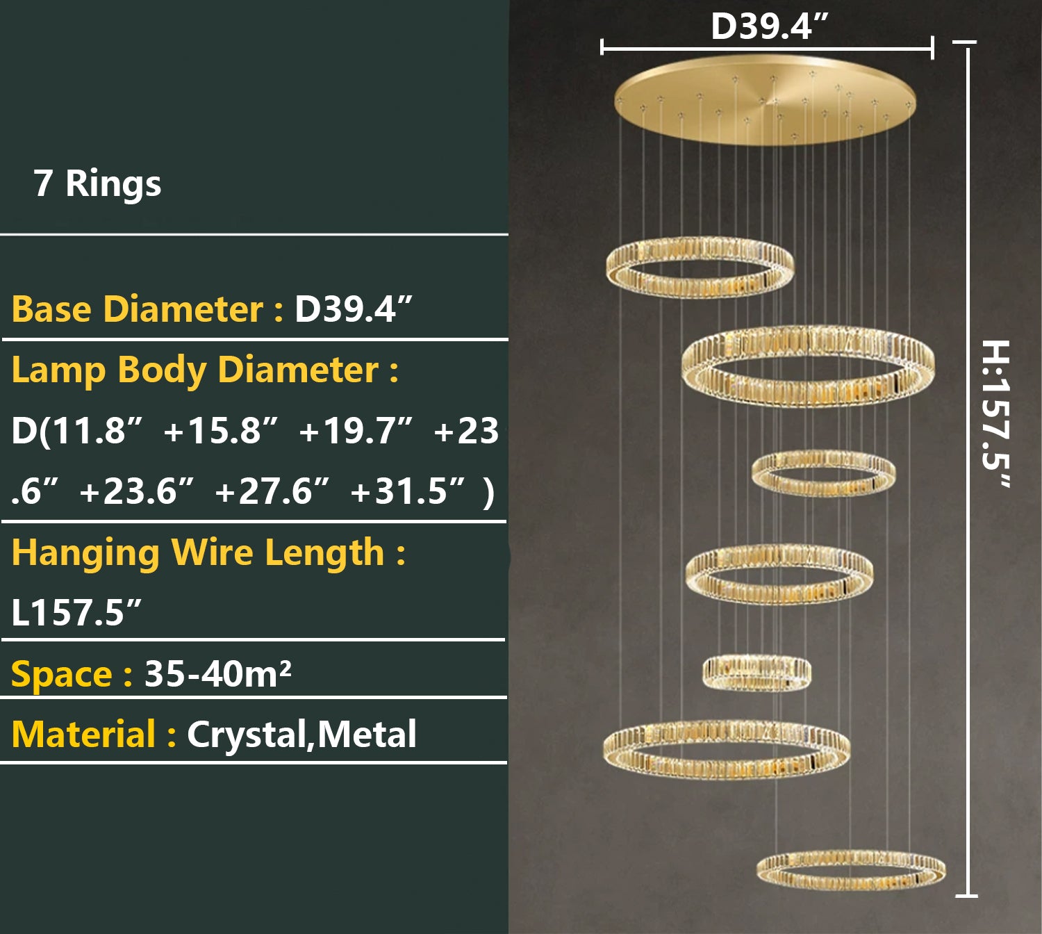 Modern Round Layered Crystal Chandelier with K9 Crystals and Stainless Steel Finish for High Ceiling