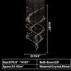 Extra Large Luxury Art Double Spiral Creative Crystal Chandelier for High-Ceiling Foyer / hallway / entryway