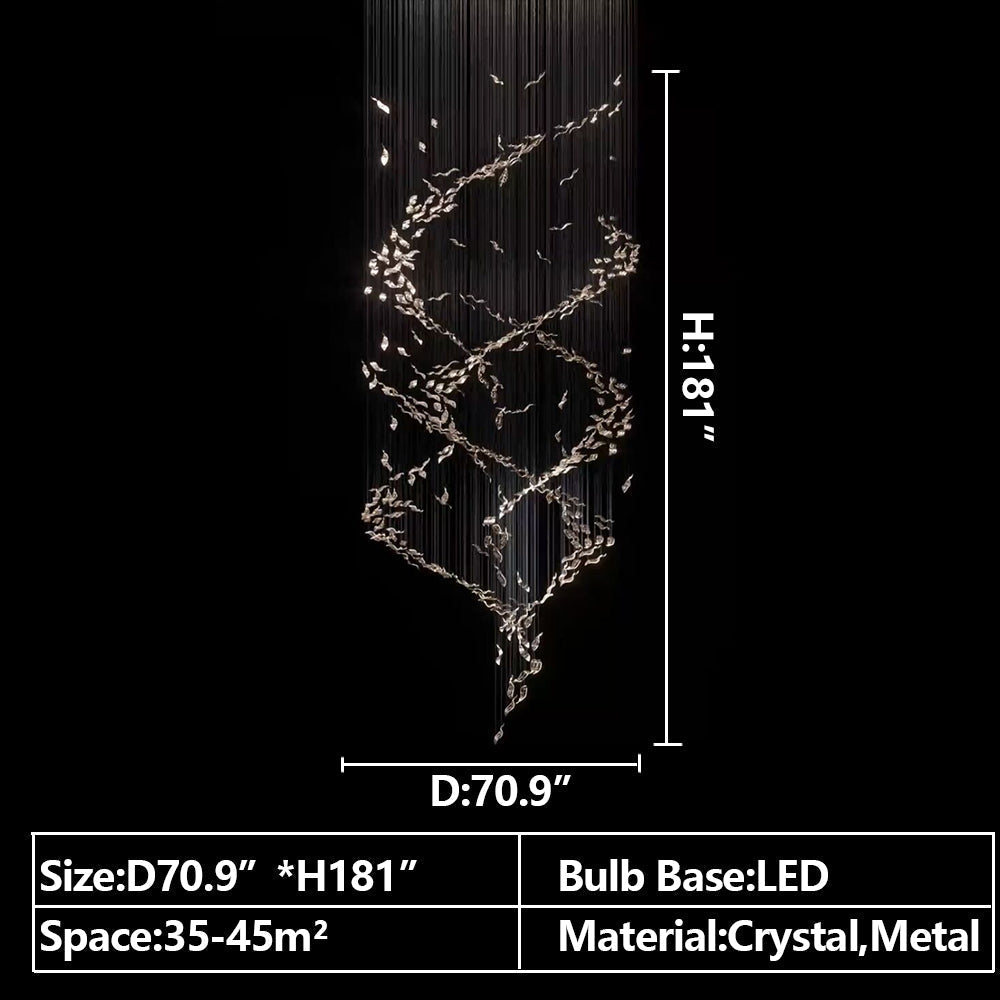 Extra Large Luxury Art Double Spiral Creative Crystal Chandelier for High-Ceiling Foyer / hallway / entryway