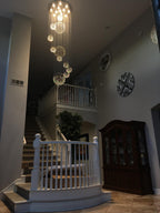 K9 Crystal Raindrop Globe Spiral Chandelier for Entryway and Staircase