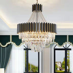 Black Crystal and Stainless Steel Round Chandelier Ceiling Light , Modern Finish