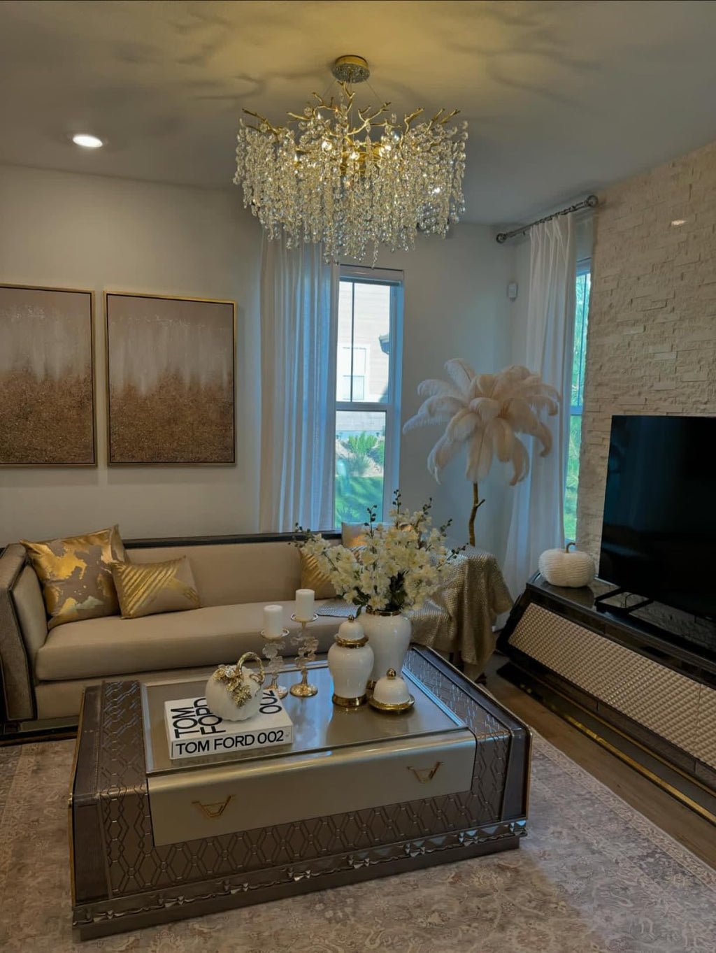 Modern Round / rectangular Floral Branch Crystal Chandelier for Low-Ceiling