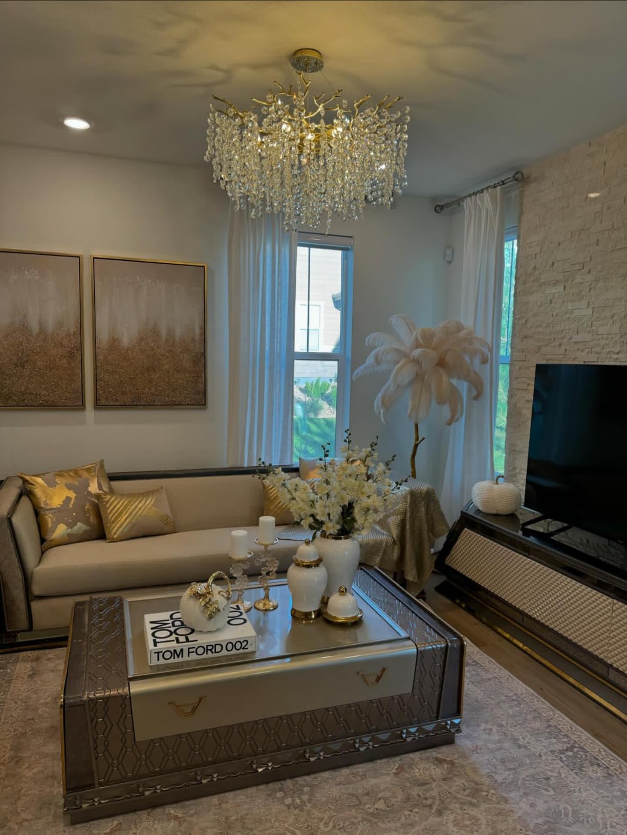 Modern Round / rectangular Floral Branch Crystal Chandelier for Low-Ceiling